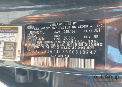 2019 Kia Optima Lx z USA, uszkodzony, nr VIN 5XXGT4L35KG318247